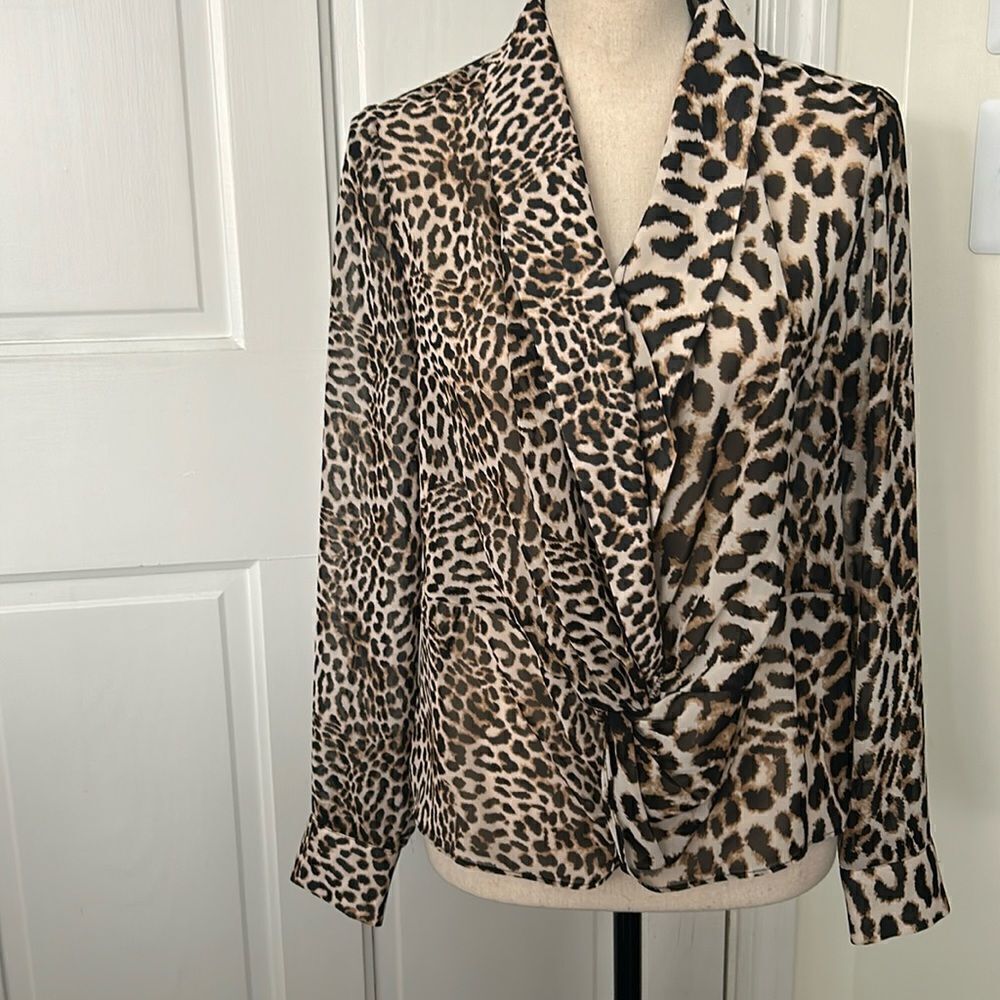 I-N-C Leopard Print Knot Front Pullover Blouse - image 1